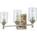 Mosaic 3 Light 21 inch Silver Bath Light Wall Light in Silver Leaf with Antique